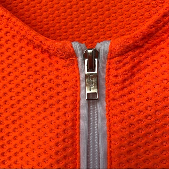 Lauren Ralph Lauren Honeycomb Half Zipper Neon Orange / White Long Sleeve Top  L - Picture 3 of 13